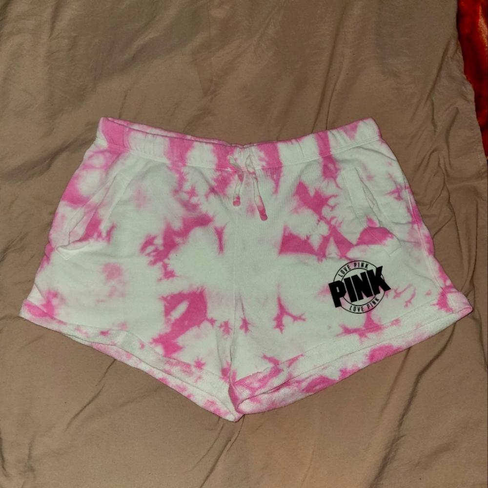 Vs pink tie dye boyfriend shorts, size large.